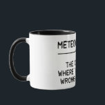 baan als meteoroloog mok<br><div class="desc">Meteoroloog,  de enige baan waar je je elke dag kan vergissen is een humoristisch cadeau-ontwerp voor de weersvoorspellers op verjaardagen en feestdagen.</div>