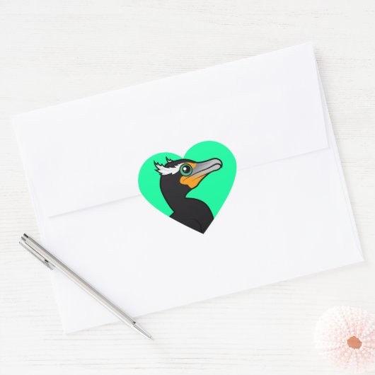 Baarbare dubbelcreste aalscholver hart sticker (Envelop)