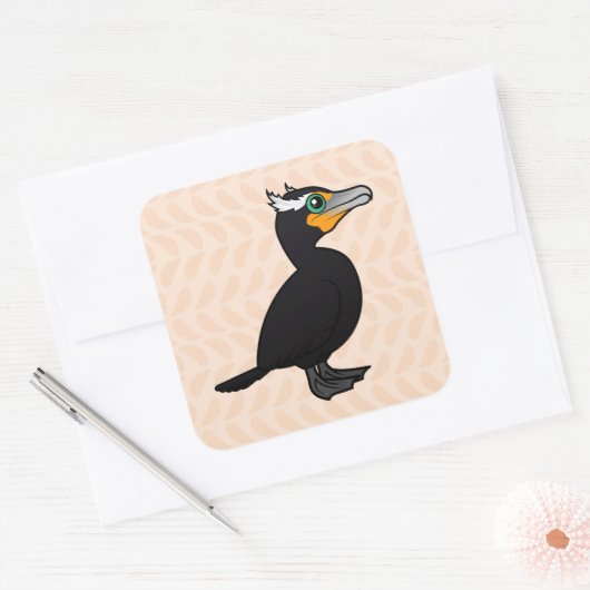 Baarbare dubbelcreste aalscholver vierkante sticker (Envelop)