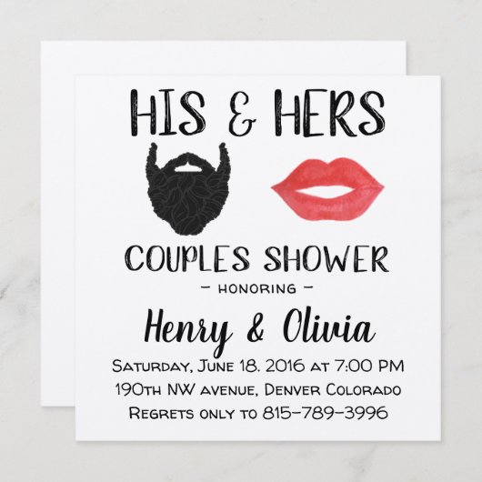 Baard en Lippen Koppels Bruiloft Douche uitnodigin Kaart (Voorkant / Achterkant)