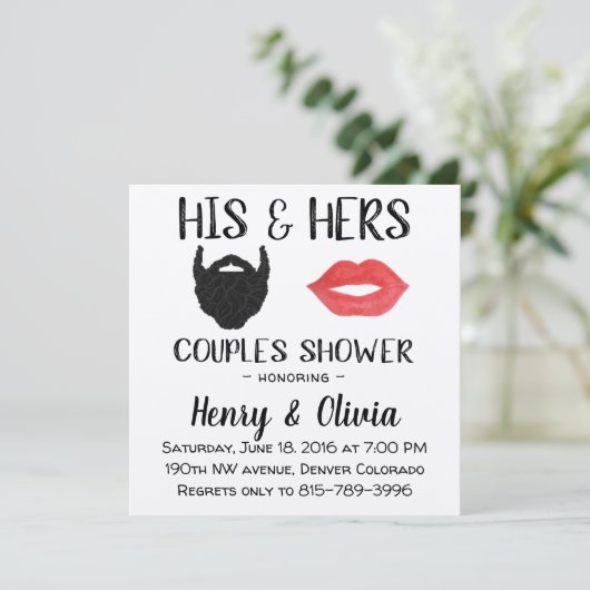 Baard en Lippen Koppels Bruiloft Douche uitnodigin Kaart (Staand voorkant)
