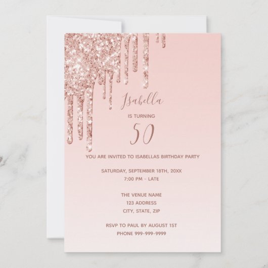 Baardag geweldig elke leeftijd roos goudglitter kaart (Achterkant)