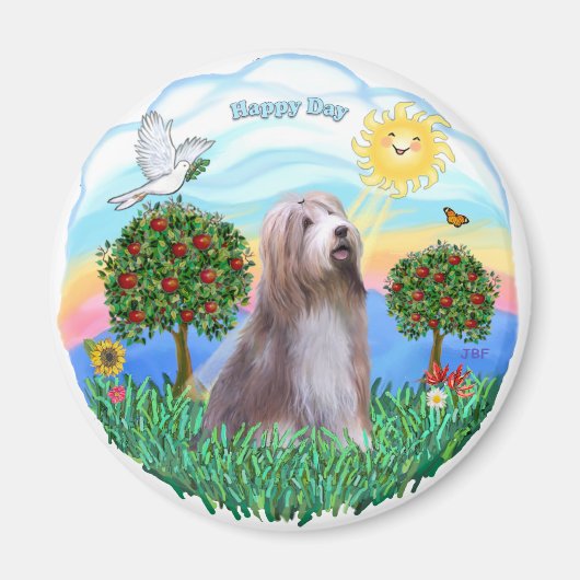 Baardcollie (bruin-wit) magneet (Voorkant)