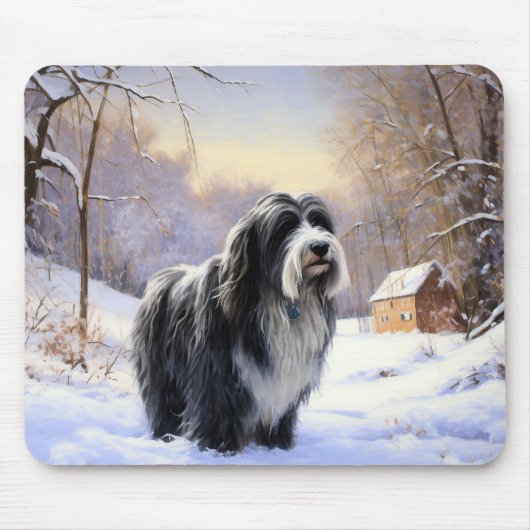 Baardcollie Laat het Sneeuwen Kerst  Muismat (Voorkant)