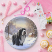 Baardcollie Laat het Sneeuwen Kerst  Papieren Bordje (Feest)