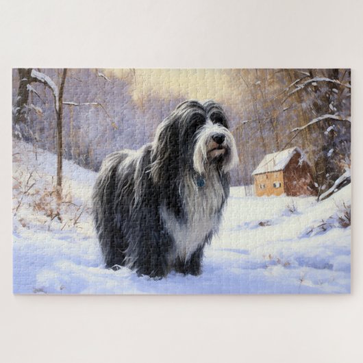 Baardcollie Laat het Sneeuwen Kerstmis Legpuzzel (Horizontaal)