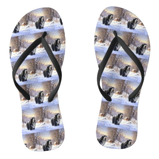 Baardcollie Laat het Sneeuwen Kerstmis Teenslippers (Voetbed)