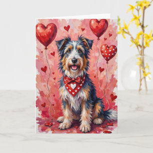 Baardcollie Valentijnshond Zittend met Hartjes Kaart