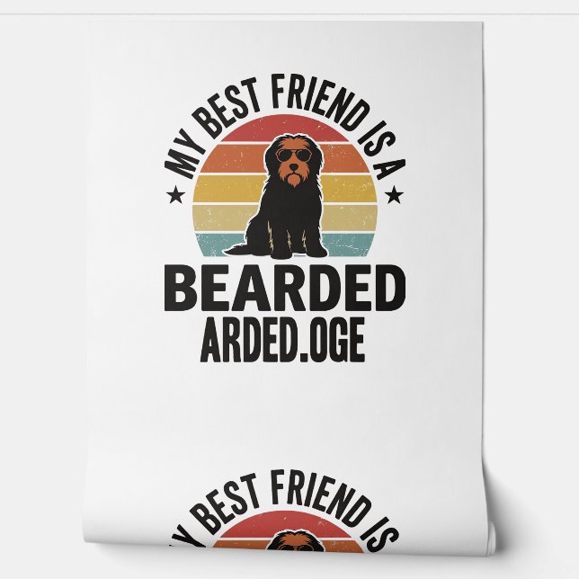 Baardcollie Vintage Sunset Hondenliefhebber Design Behang (Afrollen)