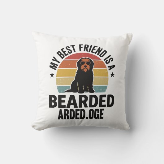 Baardcollie Vintage Sunset Hondenliefhebber Design Kussen (Voorkant)