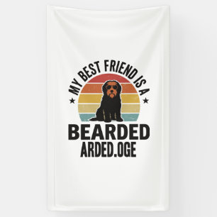 Baardcollie Vintage Sunset Hondenliefhebber Design Spandoek
