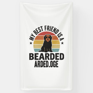 Baardcollie Vintage Sunset Hondenliefhebber Design Spandoek