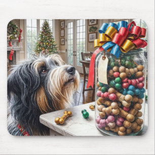 Baarde Collie Kijkt Naar Hondentraktaties Muismat