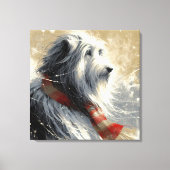 Baarde collie met gestreepte wintersjaal canvas afdruk (Voorkant)