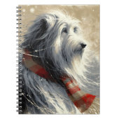 Baarde collie met gestreepte wintersjaal notitieboek (Voorkant)