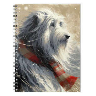 Baarde collie met gestreepte wintersjaal notitieboek