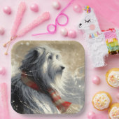 Baarde collie met gestreepte wintersjaal papieren bordje (Feest)