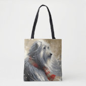 Baarde collie met gestreepte wintersjaal tote bag (Voorkant)