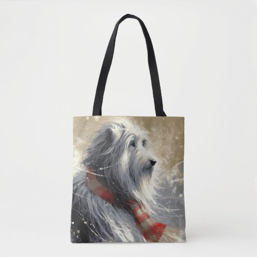Baarde collie met gestreepte wintersjaal tote bag (Voorkant)
