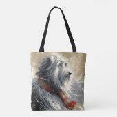 Baarde collie met gestreepte wintersjaal tote bag (Achterkant)