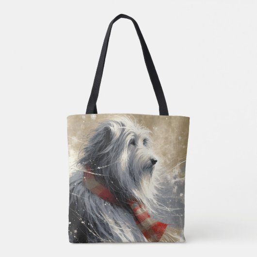 Baarde collie met gestreepte wintersjaal tote bag (Achterkant)