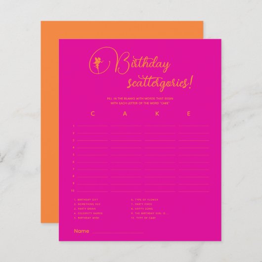 Baardejaarscattergories! Birthday Party Game (Voorkant / Achterkant)