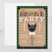 baarden en boog stropdassen baby shower uitnodigin kaart (Voorkant / Achterkant)