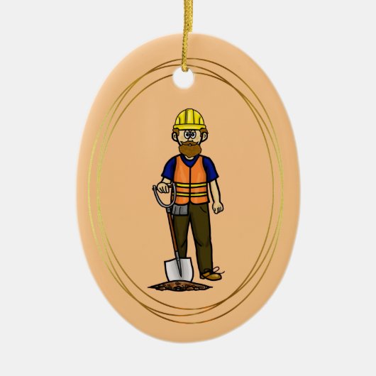 Baardige Bouwvakker met Schep Ornament (Voorkant)