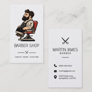 Baardige Kapperstoel Mascotte Haardesigner Visitekaartje