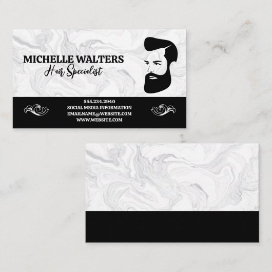 Baardige man en kapsel | Marmer Visitekaartje (Voorkant / Achterkant)