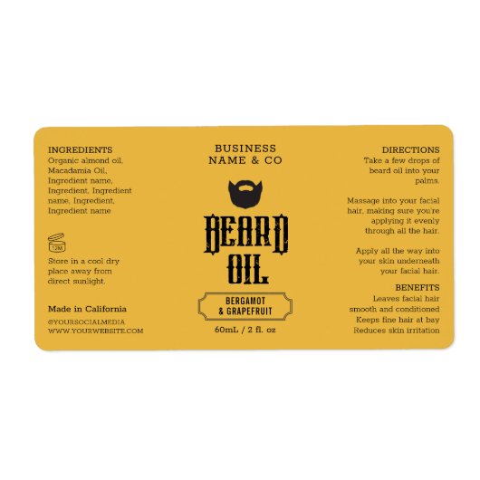 Baardolielabel Mosterd Mannen productverpakking Etiket (Voorkant)