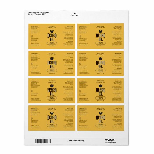 Baardolielabel Mosterd Mannen productverpakking Etiket (Full Sheet)