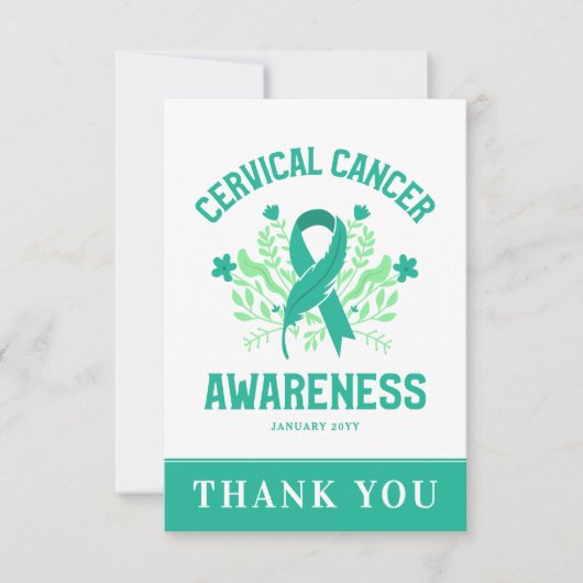 Baarmoederhalskanker bewustzijn Floral Blauwgroen  Bedankkaart (Voorkant)