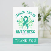 Baarmoederhalskanker bewustzijn Floral Blauwgroen  Bedankkaart (Staand voorkant)
