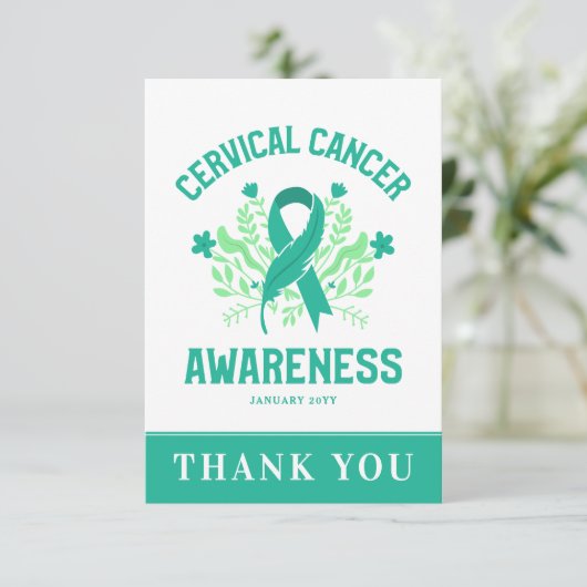 Baarmoederhalskanker bewustzijn Floral Blauwgroen  Bedankkaart (Staand voorkant)