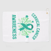 Baarmoederhalskanker bewustzijn Floral Blauwgroen  Golfhanddoek (Horizontaal)