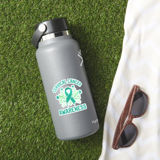 Baarmoederhalskanker bewustzijn Floral Blauwgroen  Sticker (HydroFlask Insitu)