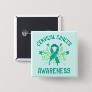 Baarmoederhalskanker bewustzijn Floral Blauwgroen Vierkante Button 5,1 Cm
