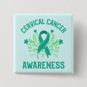 Baarmoederhalskanker bewustzijn Floral Blauwgroen  Vierkante Button 5,1 Cm (Voorkant)