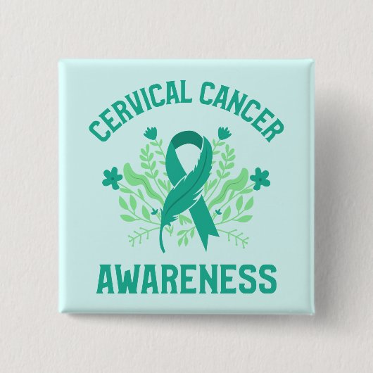 Baarmoederhalskanker bewustzijn Floral Blauwgroen  Vierkante Button 5,1 Cm (Voorkant)