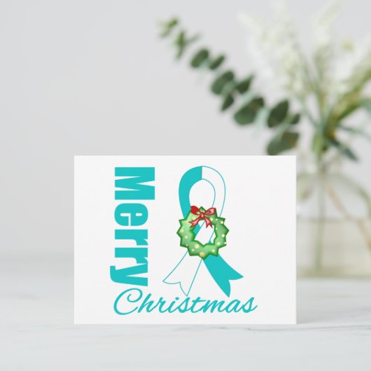Baarmoederhalskanker Bewustzijn Vrolijk Kerstlint Feestdagenkaart (Staand voorkant)
