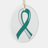 Baarmoederhalskanker - Blauwgroen wit lint 3 Keramisch Ornament (Rechts)