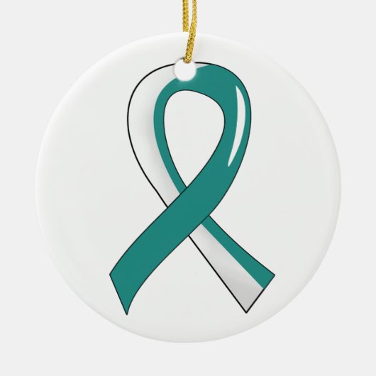 Baarmoederhalskanker - Blauwgroen wit lint 3 Keramisch Ornament (Voorkant)