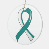 Baarmoederhalskanker - Blauwgroen wit lint 3 Keramisch Ornament (Links)