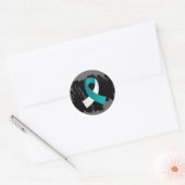 Baarmoederhalskanker Blauwgroen wit lint met krabb Ronde Sticker (Envelop)