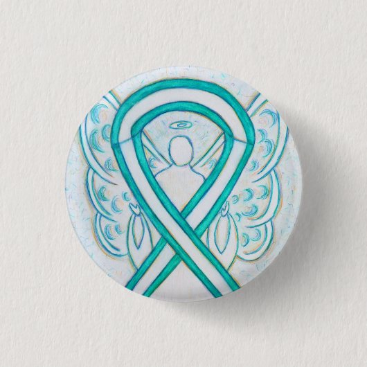 Baarmoederhalskanker - Ribbon Angel Button Pin (Voorkant)