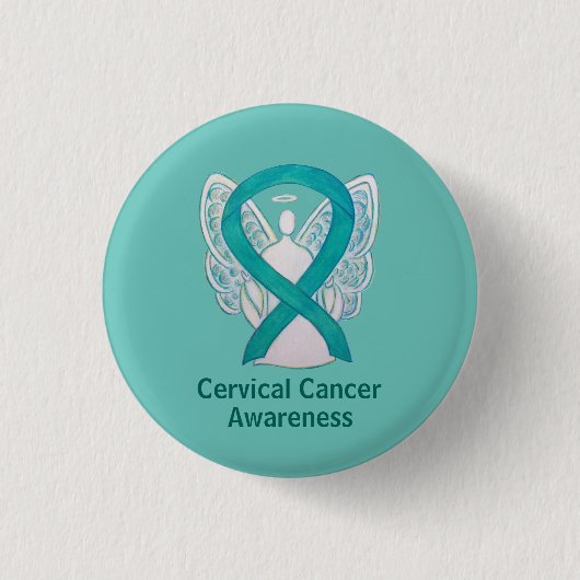 Baarmoederhalskanker - Ribbon Angel-Button Ronde Button 3,2 Cm (Voorkant)
