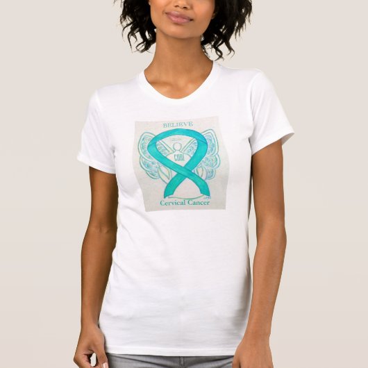 Baarmoederhalskanker Shirt Ribbon Angel (Voorkant)