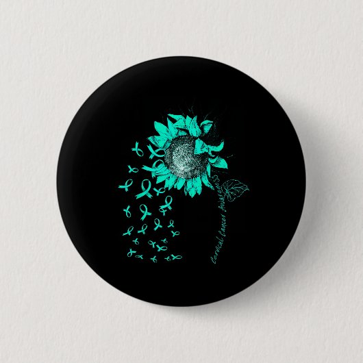 Baarmoederhalskanker - Zonnebloem - Blauwgroen lin Ronde Button 5,7 Cm (Voorkant)