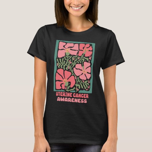 Baarmoederkanker Bewustzijn Boho Perzik Bloem T-shirt (Voorkant)